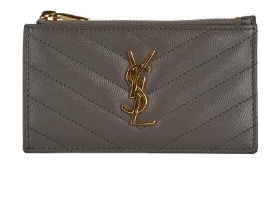 Saint Laurent Cassandre Matelasse Zip Card Case, &pound;250, Accessories, Taupe, Leather, Front view